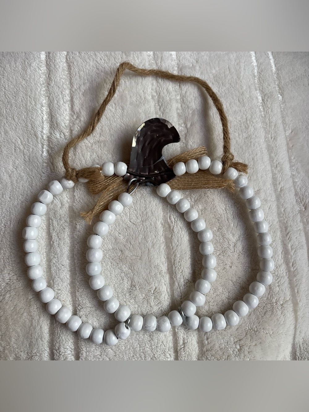 Thanksgiving ornament White Beaded fall decor with burlap bow used